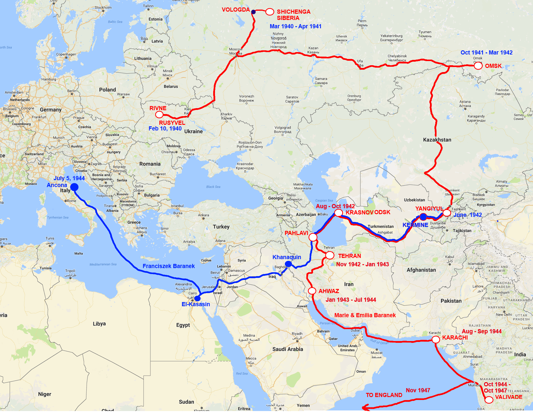 Baranek WW2 Travel Map